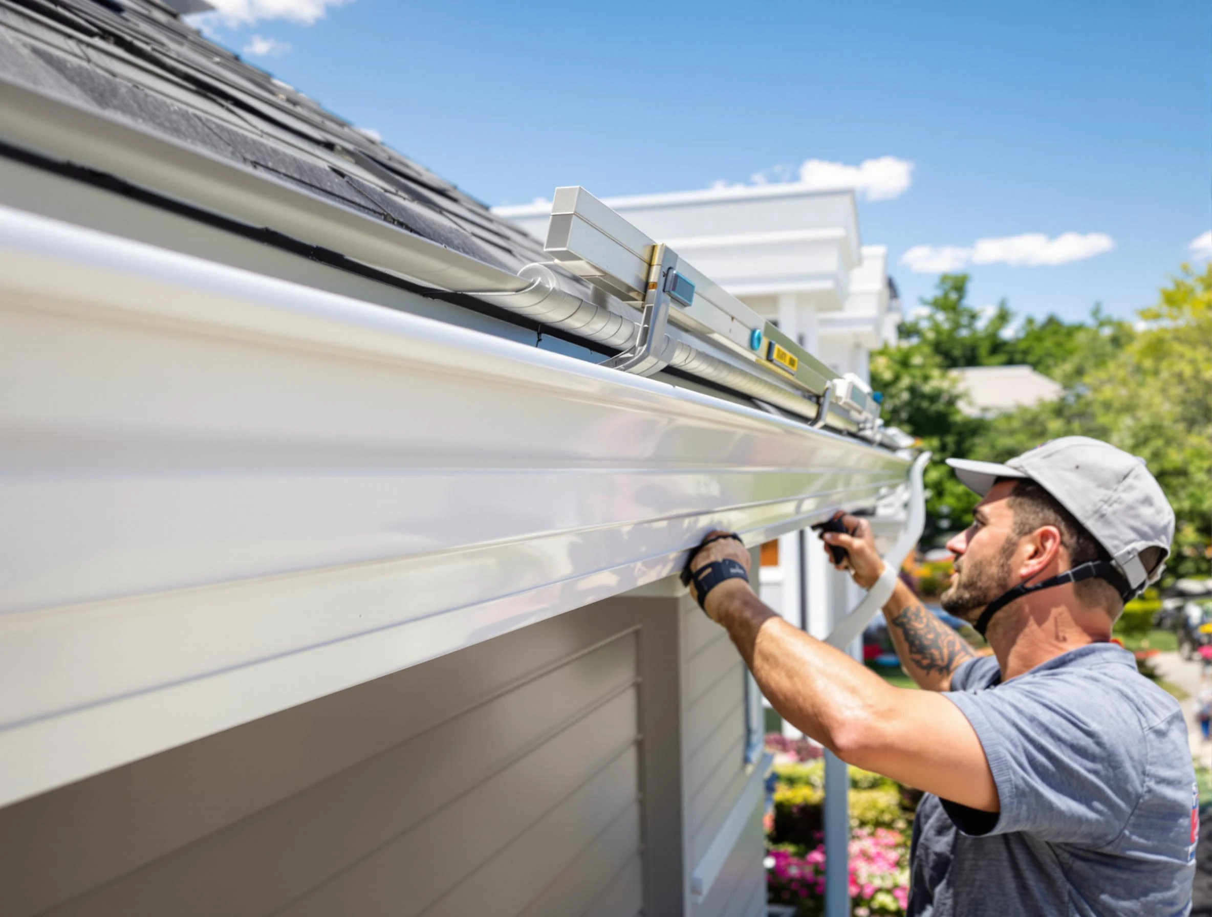 Newly installed gutters by Eastlake Roofing Company for a home in Eastlake, OH