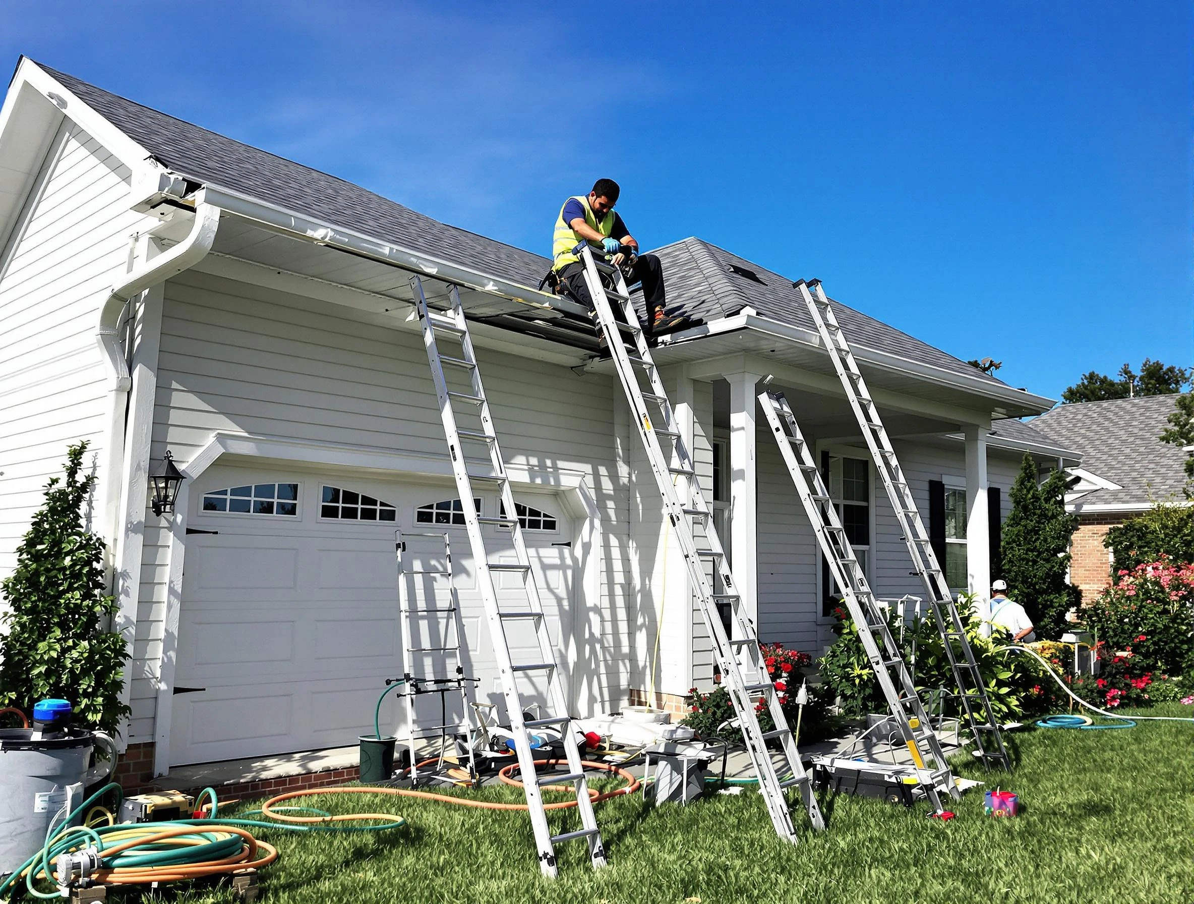 Removal of old gutters by Eastlake Roofing Company to install new system in Eastlake, OH