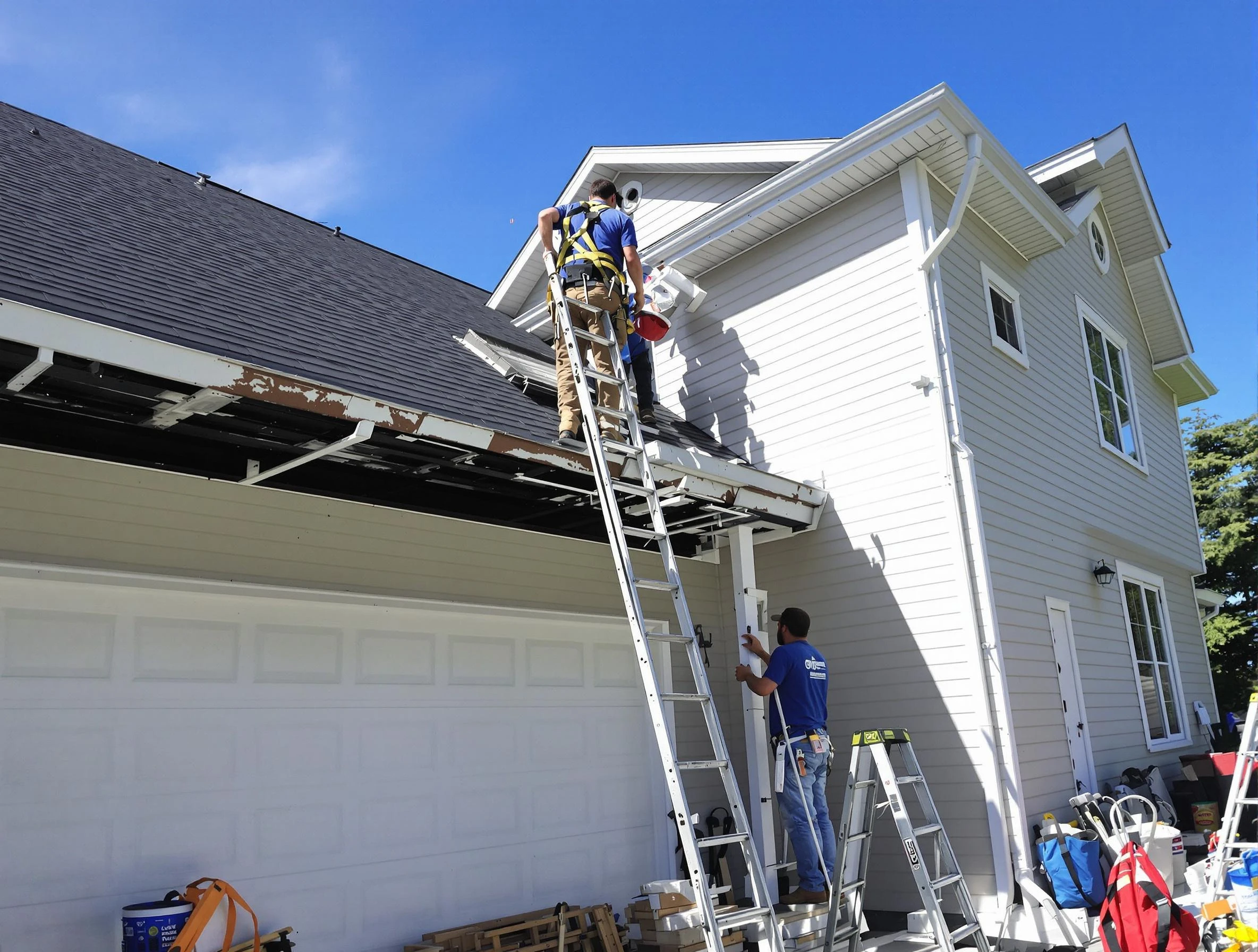 Newly replaced gutters by Eastlake Roofing Company in Eastlake, OH